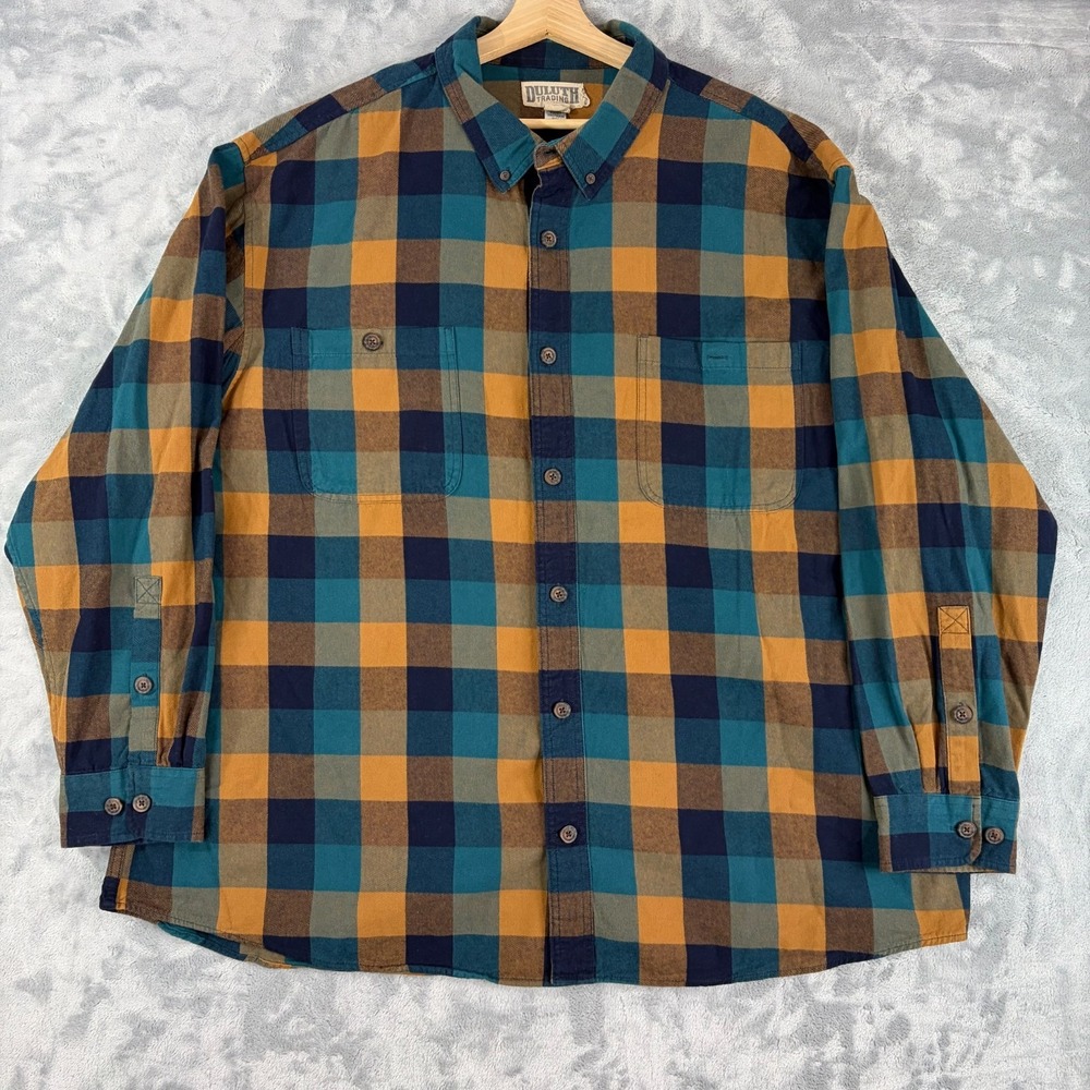 Duluth Trading Co. Blue/Tan Relaxed Fit Free Swingin Flannel Shirt Size XL